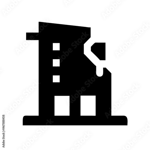 Icon of a damaged building to signify destruction or disrepair