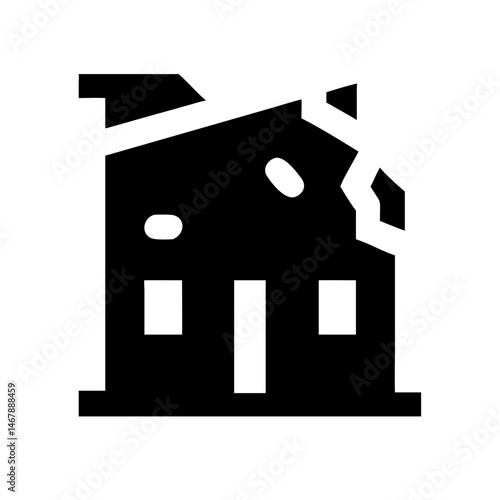 Icon of a damaged building to signify destruction or disrepair