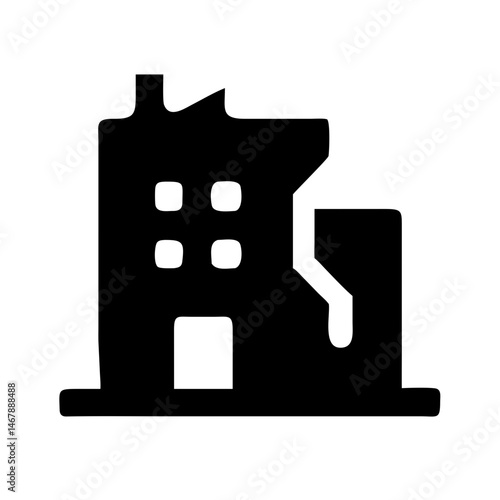 Icon of a damaged building to signify destruction or disrepair