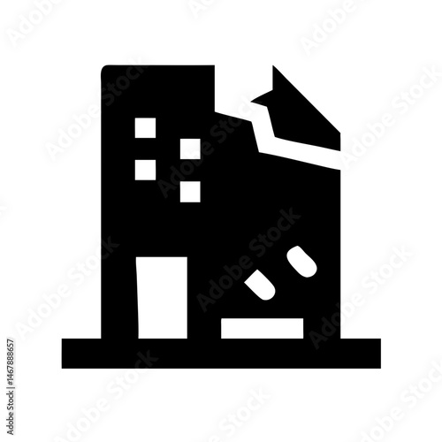 Icon of a damaged building to signify destruction or disrepair