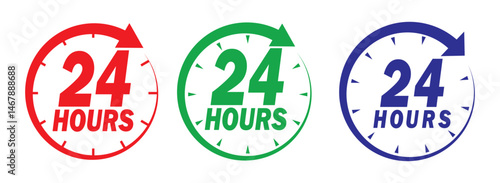 24 hour service icon vector set.  24 hours order execution or delivery service icon. Set of 24h service duration icon collection. Support 24 hours, Support service symbol. 24 hours icon. 