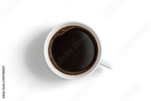 Overhead view of a cup of black coffee.