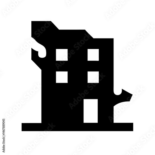 Icon of a damaged building to signify destruction or disrepair
