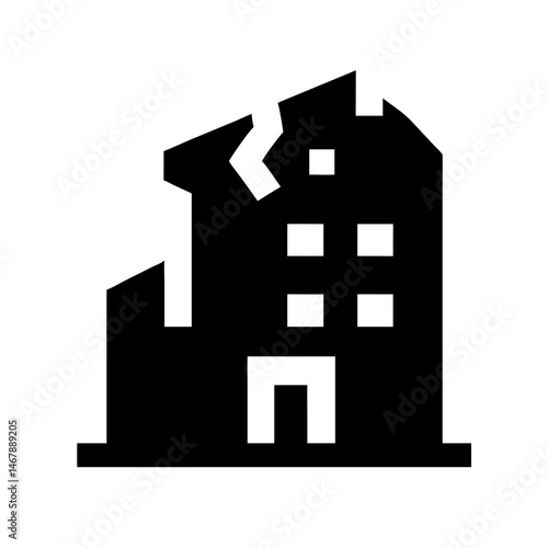 Icon of a damaged building to signify destruction or disrepair