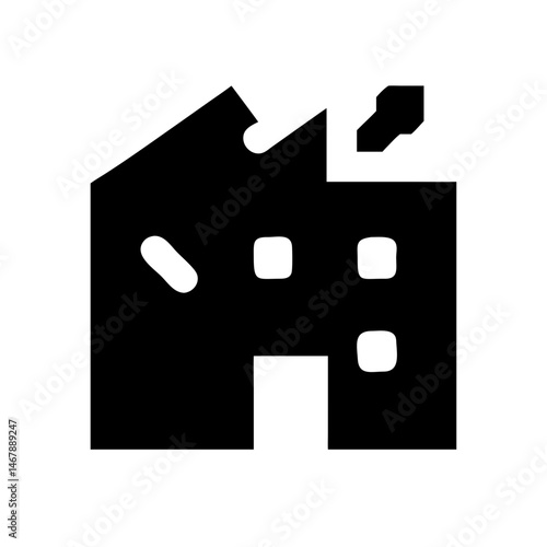 Icon of a damaged building to signify destruction or disrepair