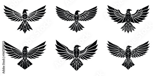 Geometric American Eagle Silhouette Set – Stylized Bird Icons with Spread Wings