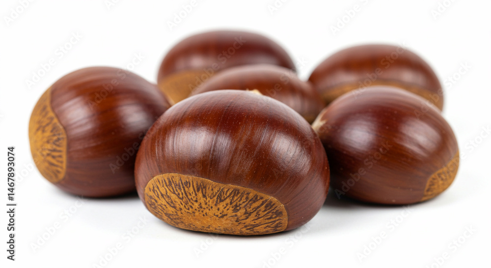 Exquisite Close-Up of Shiny Brown Chestnuts, Autumn Harvest, Freshly Picked, Ready to Roast, Delicious Fall Treat, Perfect for Thanksgiving or Christmas Exquisite Close-Up of Shiny Brown Chestnuts, Autumn Harvest, Freshly Picked, Ready to Roast, Delicious Fall Treat, Perfect for Thanksgiving or Christmas