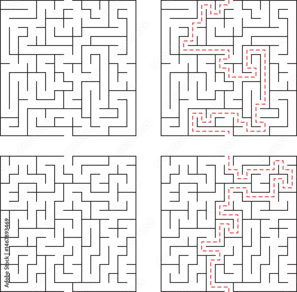Complex maze puzzle with solved paths demonstrating problem-solving and strategic thinking for creative concepts. Complex maze puzzle with solved paths demonstrating problem-solving and strategic thinking for creative concepts.