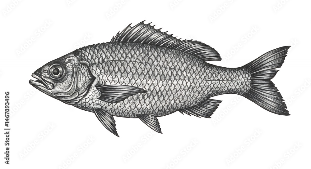 Fototapeta premium Detailed monochrome fish illustration