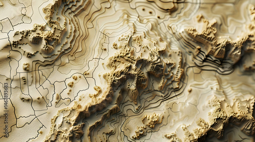Terrain map. Contours trails, image grid geographic relief