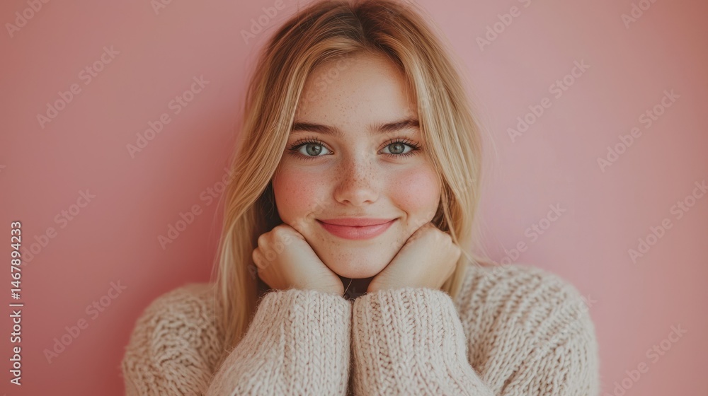 Smiling young woman with hands on cheeks Smiling young woman with hands on cheeks