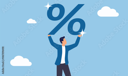 A businessman holds a percent concept sign 
 symbol, illustrating a financial idea for success