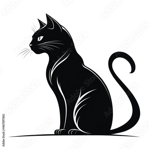 Wallpaper Mural Mysterious Black Cat Silhouette: Timeless Elegance of a Feline in Profile Torontodigital.ca