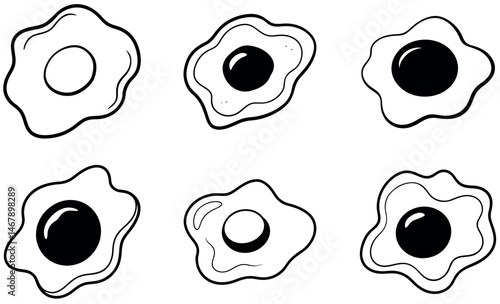 Black and White Fried Egg Silhouette Icons Collection
