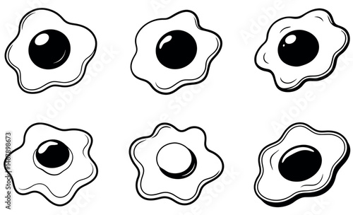 Black and White Fried Egg Silhouette Icons Collection