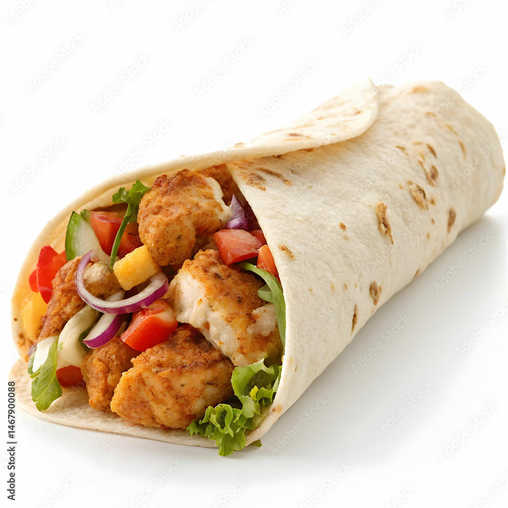 Tortilla wrap with fried chicken meat and vegetable Tortilla wrap with fried chicken meat and vegetable