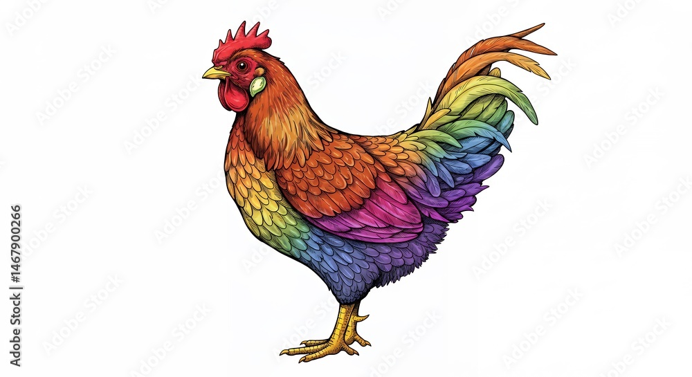 Fototapeta premium Rainbow rooster illustration