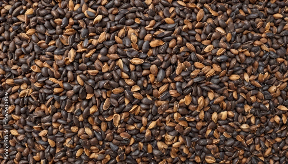A mound of dark, speckled sunflower seeds in shells, isolated , harvest, macro, pile A mound of dark, speckled sunflower seeds in shells, isolated , harvest, macro, pile