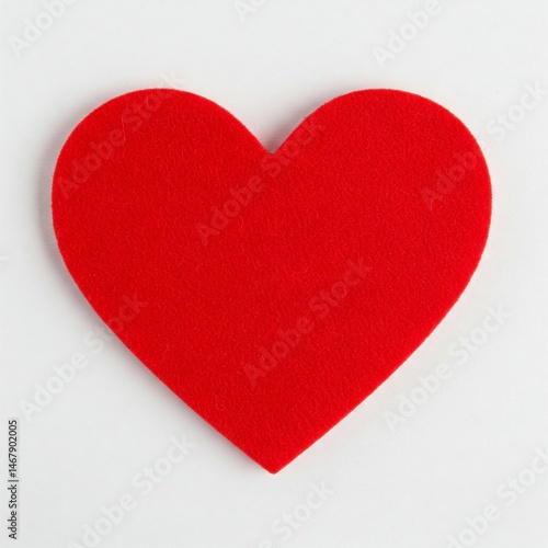 Single Red Felt Heart on White Background