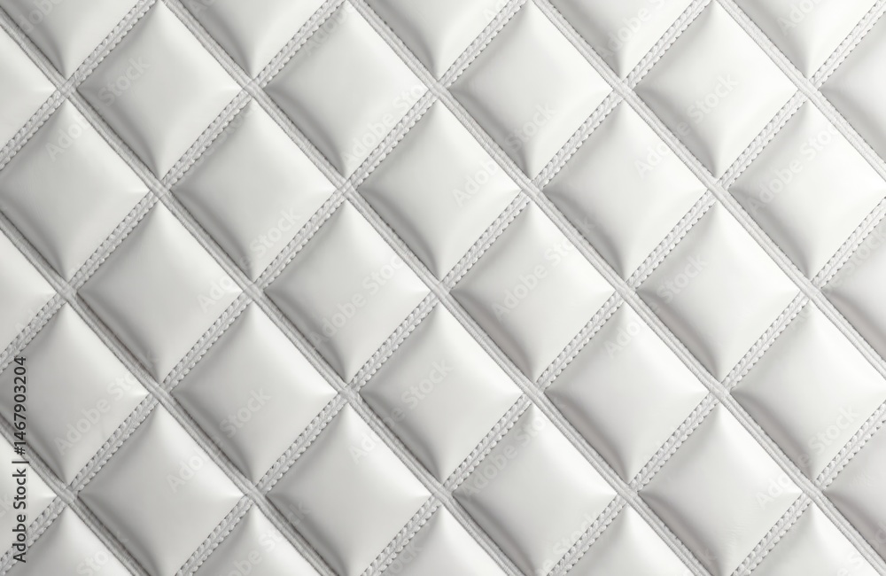 Obraz premium White diamond pattern leather texture background. Quilted surface with stitching, geometric shapes. Elegant modern design for wallpaper. Abstract luxury texture.