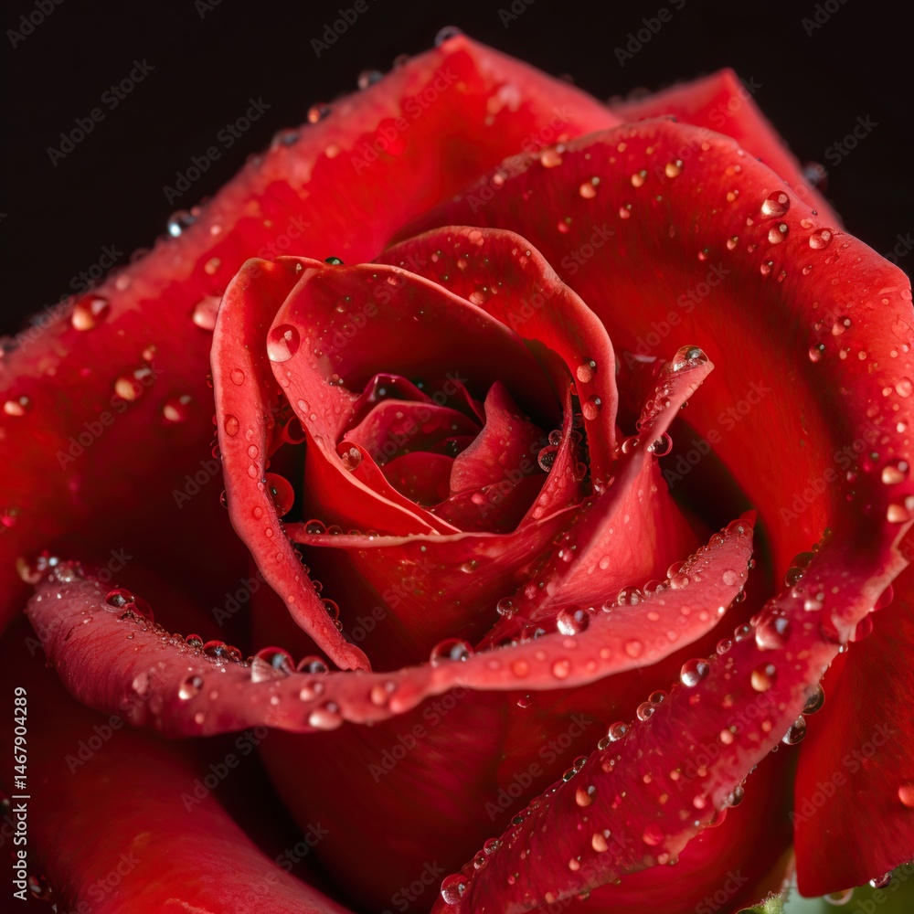 Close-up of a vibrant red rose with water droplets (1) Close-up of a vibrant red rose with water droplets (1)