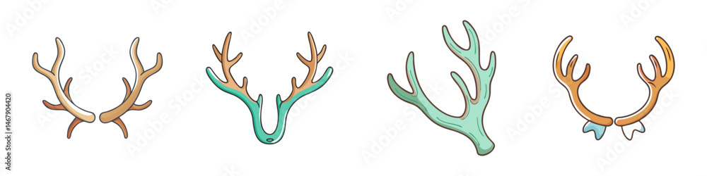 Obraz premium Rustic deer antlers collection, 4 hand-drawn SVG icons of elk horns, decorative woodland animal antler set for hunting and nature logos