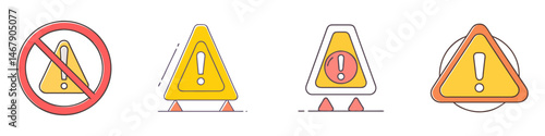 Collection of stylized warning sign illustrations isolated on a white background