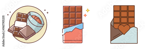 A delectable assortment of chocolate bars and tasty treats in cartoon style