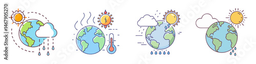 Illustrations Depicting Varying Weather Conditions and Environmental Phenomena on Earth