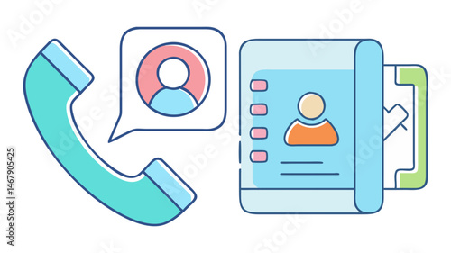 Conceptual illustration depicting contact list, phone call, and profile data management