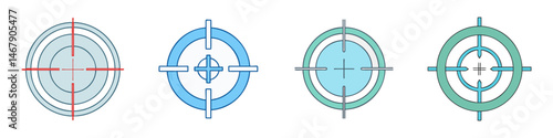 Four vector target icons in different color schemes, isolated on white