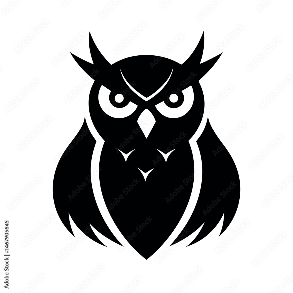 Naklejka premium Owl Wisdom Tattoo Vector Silhouette Illustration