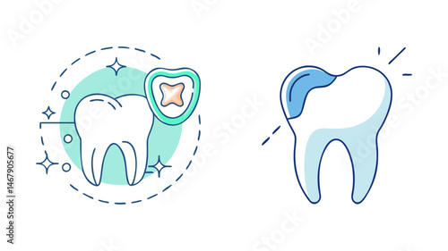 Dental Health Illustration Showing Healthy and Decayed Teeth, Highlighting the Importance of Prevention