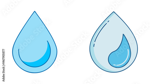 Two water drop illustrations depicting different visual representations of liquid