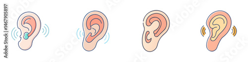 Progression of ear health and hearing capability illustrated using cartoon ears