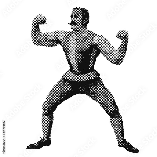 Circus strongman halftone grunge vector design element
