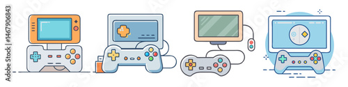Evolution of Gaming Cartoon Style Representing Retro and Modern Consoles