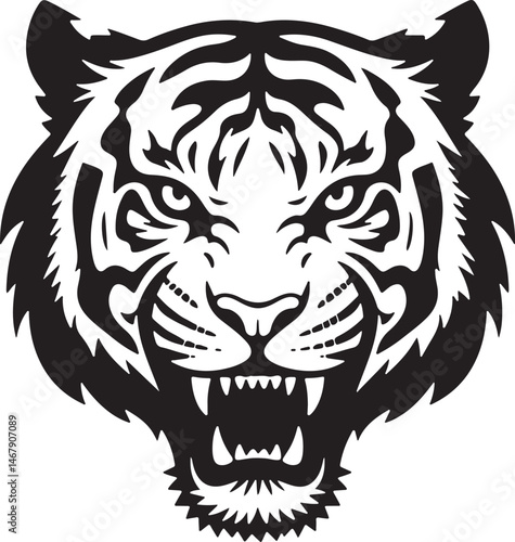 Aggressive Tiger Head Silhouette