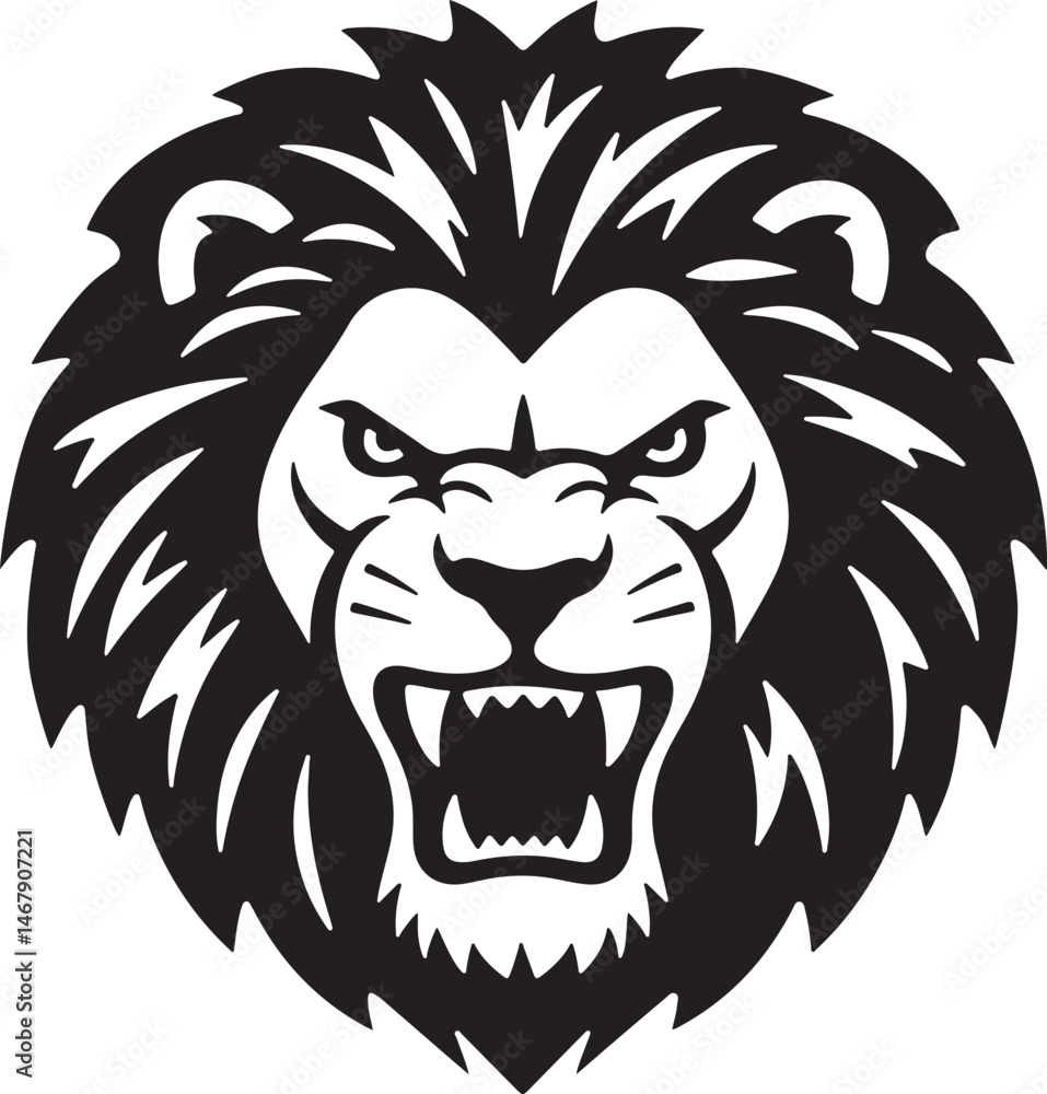 Obraz premium Aggressive Lion Vector Head Silhouette