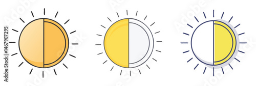 Three phases of the sun illustrating partial solar eclipse or different times of day