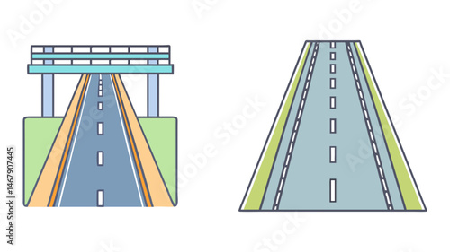 Road with a Bridge and Perspective Vanishing Point Illustration Vector Art
