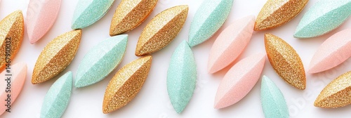Colorful oblong treats arranged in a pattern