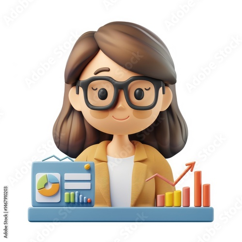 Smiling businesswoman analyzing data and progress.