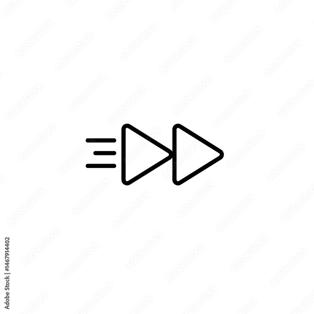 Motion fast forward icon black and white with speed lines Motion fast forward icon black and white with speed lines