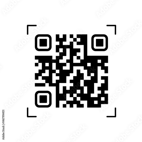 QR code icon black and white with scan corners