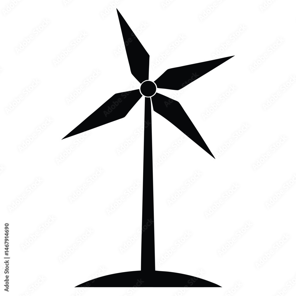 Fototapeta premium Single black wind turbine silhouette generates sustainable energy, showing renewable power generation