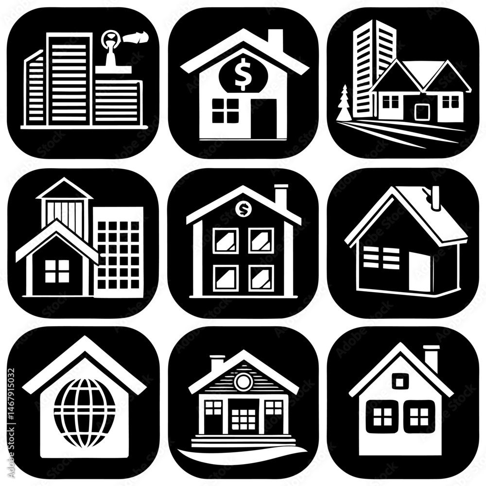 Fototapeta premium House and building vector icons set.
