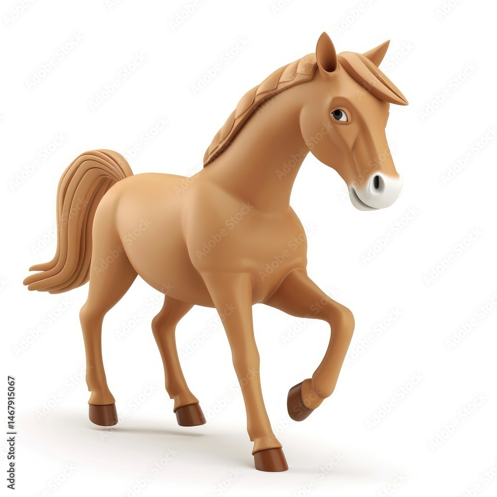 Obraz premium Cartoon horse in a walking pose against a white background.