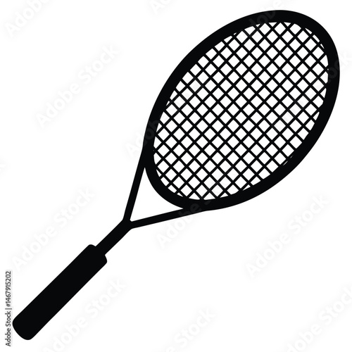 Single tennis racket silhouette is displayed on a white background for use
