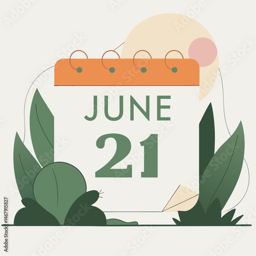 June 21 calendar with nature elements in minimalist design